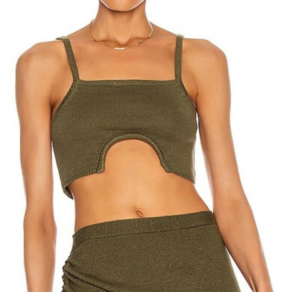 Joos Tricot Womens half-moon crop camisole Linen Sandstone Lg Summer knit casual